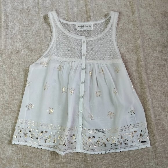 Abercrombie and Fitch White and Gold Flowy Tank Top Size XS - Picture 1 of 9